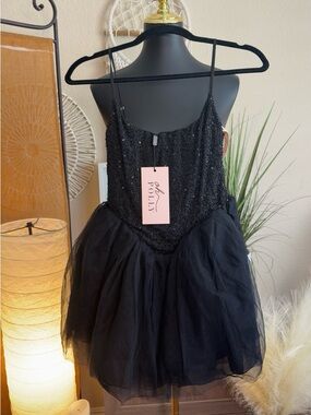 Black Sequin Tulle Party Dress